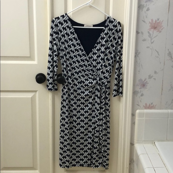 Navy and white faux wrap dress - Picture 1 of 5